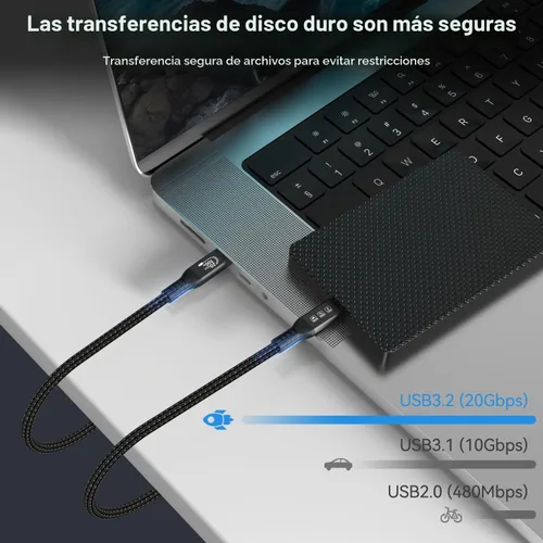 Vista 5 de Cable USB C de 16.5 pies 3.2 Gen 2X2 20Gbps, 5M tipo C 4K @60Hz UHD Video 5A/100W PD3.0 Cable de carga rápida con E-Marker compatible