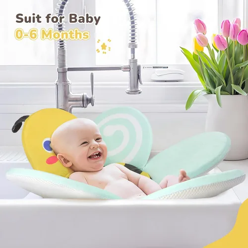 Vista 5 de YooxArmor Almohadilla de baño de bebé para fregadero de bañera infantil, bañera de flores antideslizante para bebés de 0 a 6 meses, cojín de baño