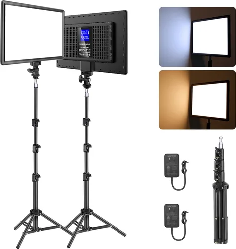 Vista 9 de NEEWER Basics Kit de iluminación de panel de luz de video LED, luces de estudio portátiles regulables bicolor con soporte de trípode y filtros
