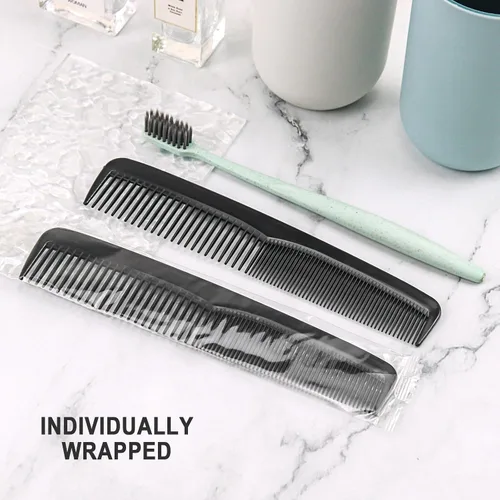 Vista 4 de Paquete de 30 peines negros a granel, peine de bolsillo para cabello de doble diente de 7 pulgadas, envueltos individualmente, peines a granel
