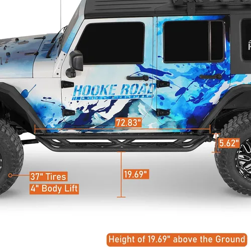 Vista 5 de Hooke Road Barras de Paso Lateral de Caída para 4 Puertas JK para Jeep Wrangler JKU 2007-2018 de 4 Puertas Solamente, Barra de Paso de Acero de Alta