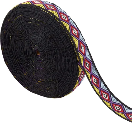 Vista 9 de GORGECRAFT Cinta de jacquard étnico de 10.94 yardas, cinta bordada de 3/4 pulgadas de ancho rojo azul geométrico rombo tejido flecos o bricolaje