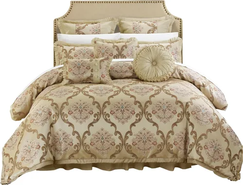 Vista 14 de Chic Home Aubrey Decorator juego completo de 9 piezas de ropa de cama con estilo tapicería y diseño Jacquard + almohadas