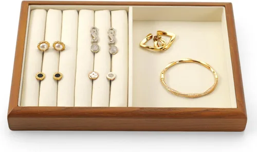 Vista 16 de Oirlv Bandeja Organizadora de Joyas Colgante de Madera Maciza de 12 Rejillas con Forro para Cajón de Joyas (Gris)