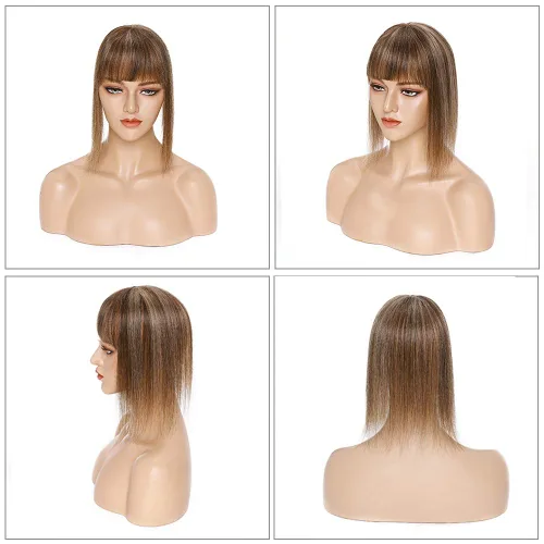 Vista 6 de MY-LADY Extensiones de cabello humano 100 % real para mujer con flequillo, densidad del 150 %, parte media recta para pérdida de cabello, cabello