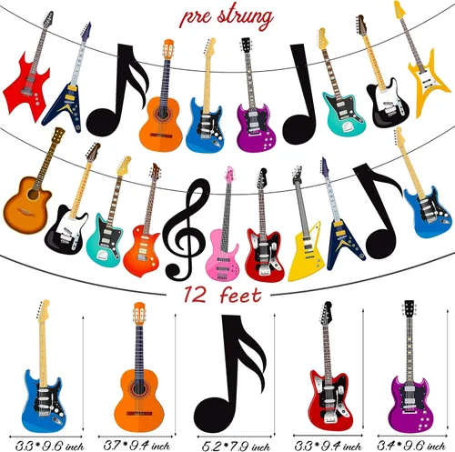 Vista 3 de Cartel de guitarra con música, guitarra, fiesta, decoración de fiesta de cumpleaños, 2 unidades, pancartas de fiesta musical para guitarra de rock