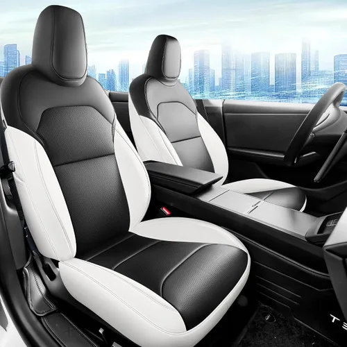 Vista 29 de Funda de asiento para modelo 3 2017 2018 2019 2020 2021 2022 2023, funda de asiento personalizada para Tesla Model 3, compatible con bolsa de aire