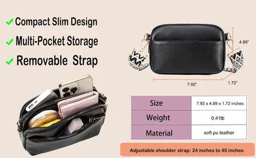 Vista 9 de Bolsos cruzados pequeños para mujer, de cuero vegano, cangureras cruzadas, bolso cruzado pequeño de hombro