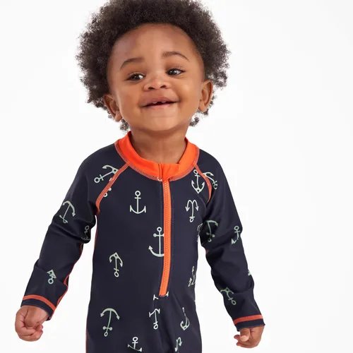 Vista 3 de Gerber Traje de baño de protección solar de manga larga para bebés y niños pequeños Azul (Blue Anchor)