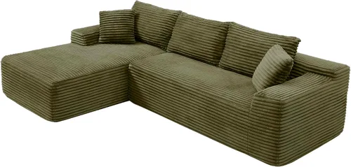 Vista 7 de Sofá comprimido de esquina izquierda en forma de L de 105 pulgadas, modular sin hueso, sofá de espuma de piso con diván, sofá de pana en esquina sin