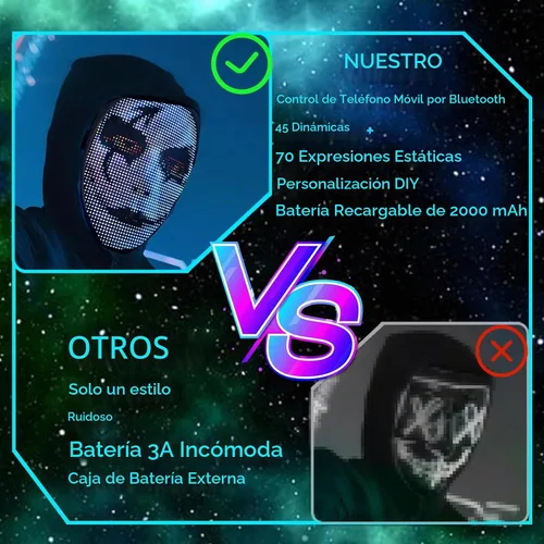 Vista 6 de JDBMAOYE Máscara LED con control de aplicación, máscara de Halloween 115 patrones + aplicación a patrones personalizados