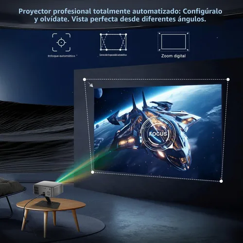 Vista 4 de Mini proyector inteligente con WiFi y Bluetooth - Proyectores de película portátiles para exteriores/dormitorios, enfoque automático y Keystone