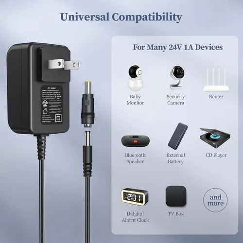 Vista 3 de Adaptador de corriente de 24V 1A Enchufe de pared de conmutación regulado de 24 V 1 A con 10 puntas de CC 24V 1A AC DC Power Adapter 100-240V