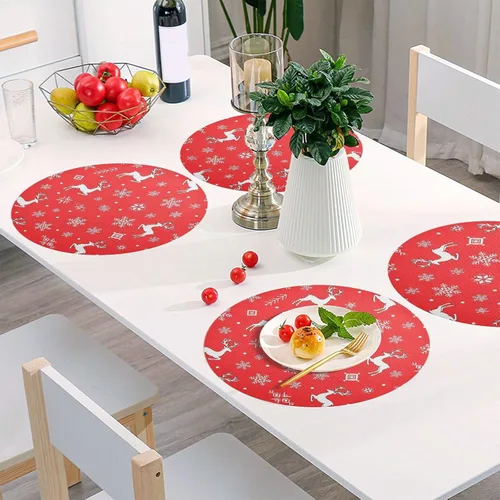 Vista 6 de White Reindeer Red Round Placemats, Non Slip Washable Placemats Dining Table for Kitchen Table one sizex1