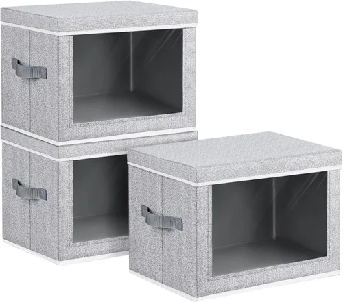 Vista 27 de Homsorout Contenedores de almacenamiento con tapas, organizadores pequeños de tela con ventana, contenedores de almacenamiento plegables para ropa