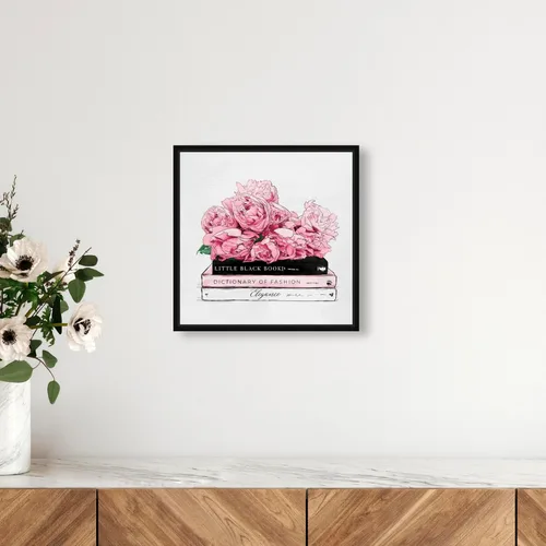 Vista 3 de The Oliver Gal Artist Co. Lienzo enmarcado para pared, diseño de rosas y libros de elegancia, decoración del hogar, 12 x 12 pulgadas, rosa, blanco
