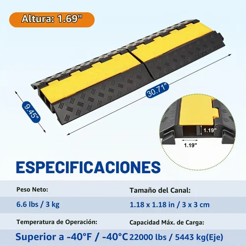 Vista 2 de CXRCY Rampa protectora de cable de goma, rampas protectoras de manguera de alambre de 2 canales, cubierta de cable de plástico de goma para asfalto
