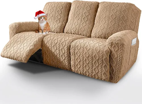 Vista 21 de vctops 6 Piezas Fundas de Sofá Reclinable Loveseat de Felpa con Jacquard Geométrico Suaves Peludas Esponjosas Protector de Muebles Antideslizante