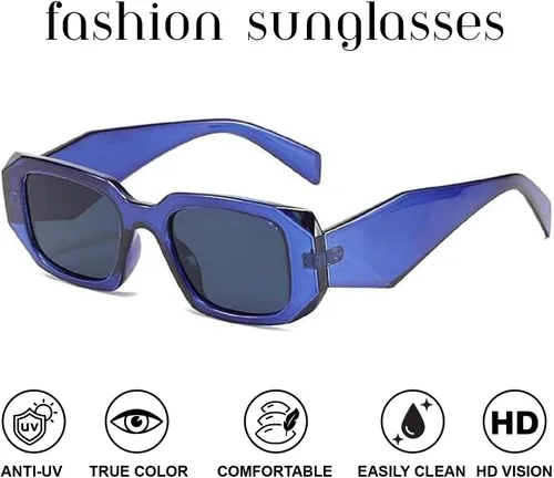 Vista 4 de DUPER retro rectangle sunglasses men women. 90's trendy irregular hexagon rectangular chunky wide frame, UV