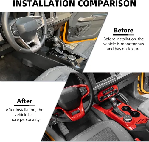 Vista 2 de RAZPOY para Bronco Decoración Interior de 9 Piezas - Panel de Palanca de Cambios, Volante, Moldura de Manija de Puerta Interior Compatible