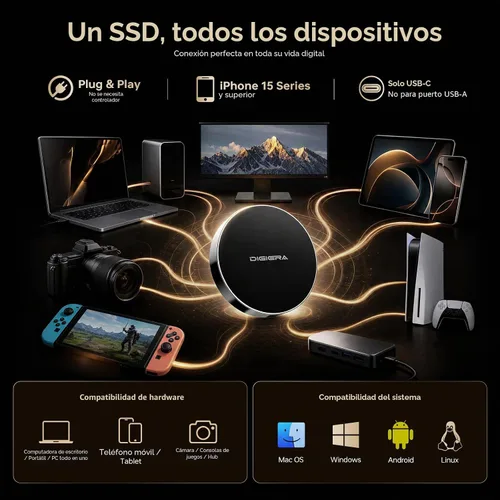 Vista 5 de DIGIERA SSD portátil magnético de 1 TB, unidades de estado sólido externas con USB-C 3.2 Gen 2x2, velocidad de hasta 2000 MB/s, compacta y duradera