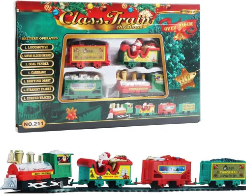 Vista 7 de Trenes eléctricos de juguete con luz y sonido, juegos de trenes de Navidad de 85 pulgadas para alrededor del árbol, juego de vías ferroviarias a
