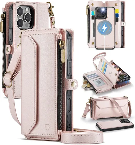 Vista 21 de Strapurs - Funda magnética desmontable para iPhone 15, color negro Compatible with Magsafe, Crossbody Wrist Strap, RFID Blocking 9-Card Holder