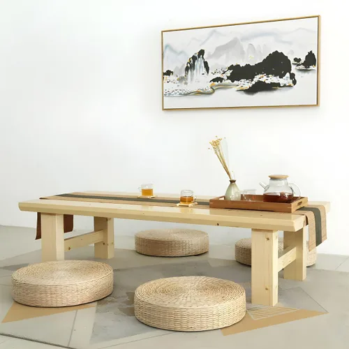 Vista 8 de Mesa de centro contemporánea de madera maciza de 4 patas, mesa de centro de estilo japonés Tatami, mesa baja de madera de pino zen, mesa de té