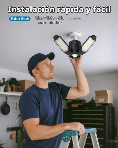 Vista 5 de toberich Luz de garaje con sensor de movimiento, luz de taller con sensor de movimiento de 8000 lm con 3 modos de interruptor, bombilla activada por