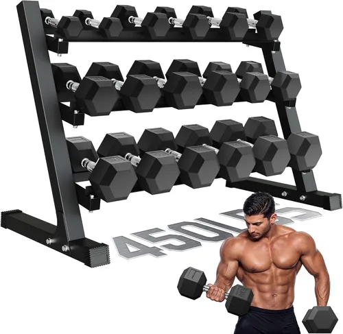 Vista 9 de Dumbbell Sets with Rack, Rubber Hex Dumbbells, 160/220/280/360/450/550LBS, Hand Weights with Chrome Handle for Strength Training 280 libras