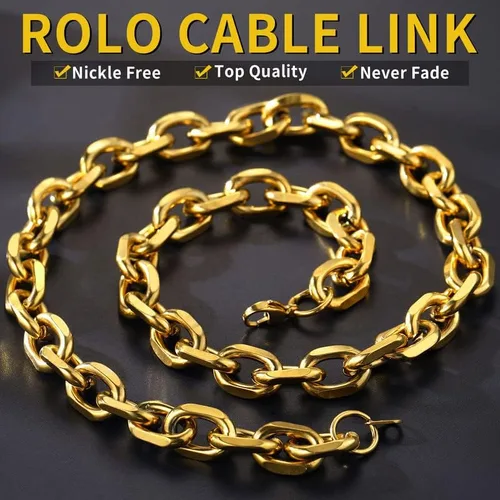 Vista 3 de ChainsHouse - Collar cubano para hombre y mujer, 3mm5mm7mm9mm12mm de ancho, acero inoxidablemetal negrochapado en oro de 18 quilates, 18-30 pulgadas