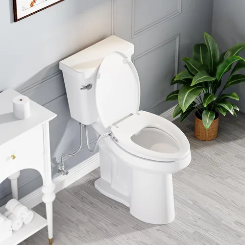 Vista 8 de Clirass Asiento de Inodoro con Bidé, Asiento de Inodoro Alargado de Cierre Suave, Control de Botón para Lavado Femenino/Posterior, Control