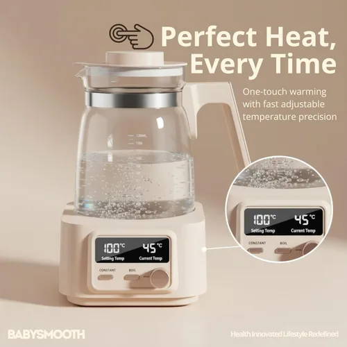 Vista 5 de Babysmooth Smart Kettle Pro - Hervidor eléctrico de vidrio, 1.3L, LED digital con control de temperatura de 40-100°C, función de mantenimiento