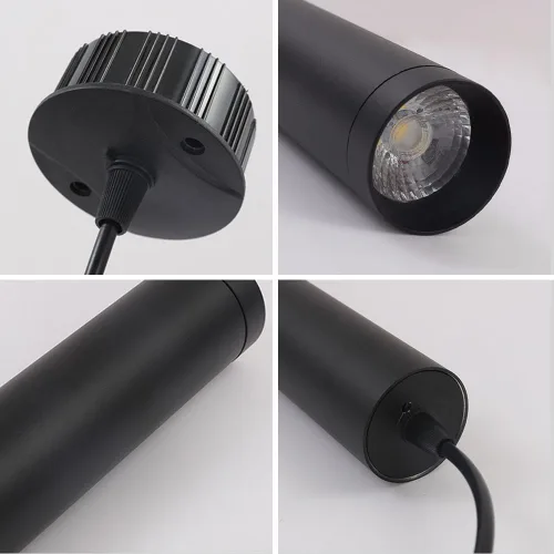 Vista 4 de Paquete de 3 luces colgantes de tubo largo de 5 W, nórdico, minimalista, negro, iluminación colgante de techo industrial de aluminio lineal, 3000k