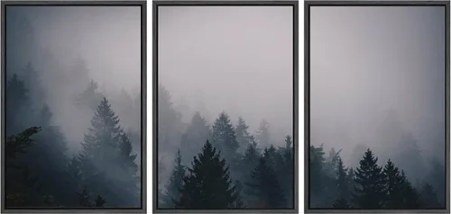 Vista 92 de SIGNWIN Lienzo enmarcado para pared, juego de arte nublado de tormenta, cielo, bosque otoñal, árboles, rústico, naturaleza, fotografía, realismo