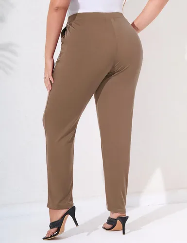 Vista 4 de KOJOOIN Pantalones de trabajo elásticos para mujer, talla grande, cintura elástica, pantalones casuales de negocios con bolsillos, pantalones