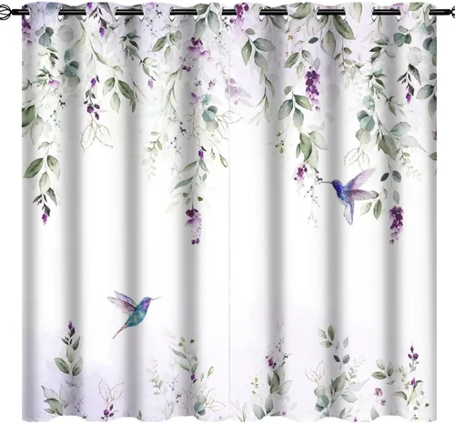 Vista 11 de Cortinas abstractas de eucalipto y colibrí, cortinas opacas con aislamiento térmico y ojales para dormitorio, 2 paneles de 45 pulgadas de largo x 21