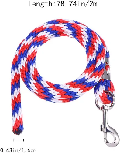 Vista 4 de POPETPOP - Cuerda de caballo trenzada para equitación de caballo con cierre resistente (rojo, azul y blanco)