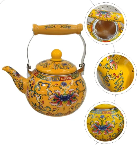 Vista 6 de Healeved Hervidor de té esmaltado con mango de cerámica e infusor de 2.2 L, hervidor de agua clásico floral, tetera de acero para estufa