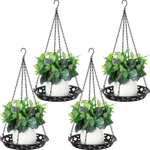 Vista 9 de Enhon Paquete de 6 macetas colgantes de metal, colgador de plantas de 12 pulgadas para interiores y exteriores, elegante estante decorativo negro