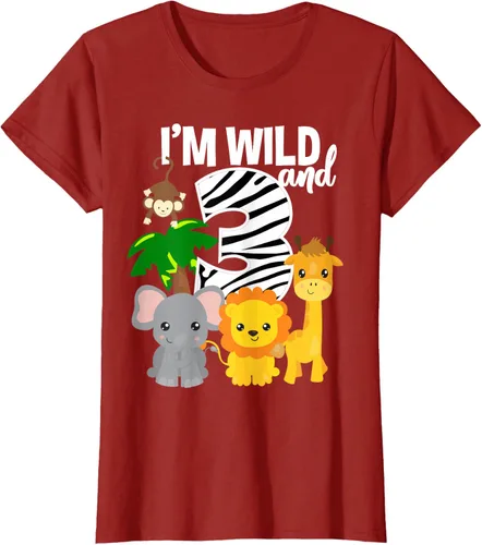 Vista 59 de Camiseta de cumpleaños con temática de zoológico de I'm Wild and 3, Negro, S