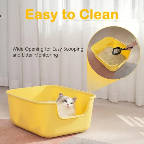 Vista 5 de Caja de arena grande para gatos con lados altos, cajas para gatos de interior, bandeja de arena para gatos para gatitos, caja de arena con entrada