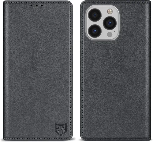 Vista 22 de ZZXX Funda tipo cartera para iPhone 13 con bloqueo RFID, soporte de ranura para tarjetas, funda protectora de cuero magnético fuerte plegable