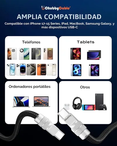 Vista 7 de chubbycable Cable de carga en espiral trenzado USB C a C 240W, naranja, 6