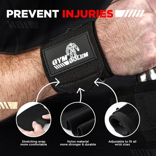 Vista 6 de Muñequeras – Envolturas de soporte premium de 18 pulgadas con lazo para el pulgar para levantamiento de pesas, culturismo y crossfit (1 par)