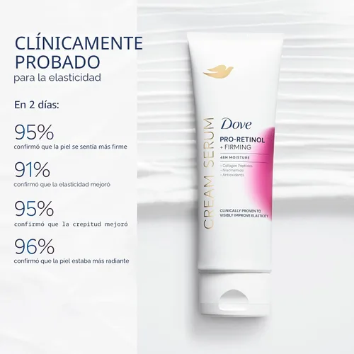 Vista 6 de Dove Suero Crema Pro-Retinol + Reafirmante para Elasticidad y Firmeza, con Péptidos de Colágeno, Niacinamida y Antioxidantes, Loción, 8 oz