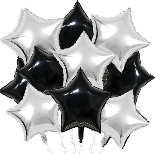 Vista 8 de Globos de papel de aluminio con forma de estrella de arena beige, marrón y blanco, 10 globos de Mylar en forma de estrellas de 18 pulgadas