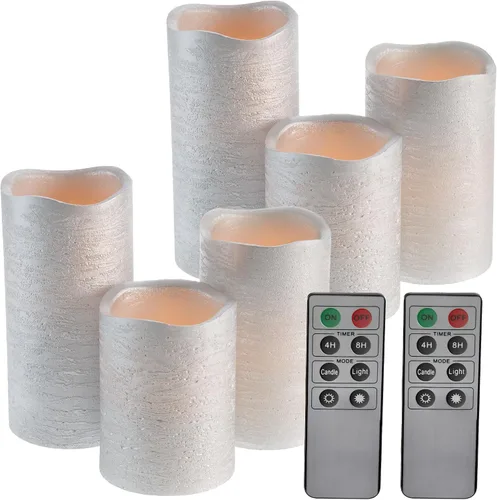 Vista 7 de Lavish Home Juego de 3 velas LED sin llama con control remoto, velas de pilar de cera real con temporizador y acabado metálico envejecido (plateado)