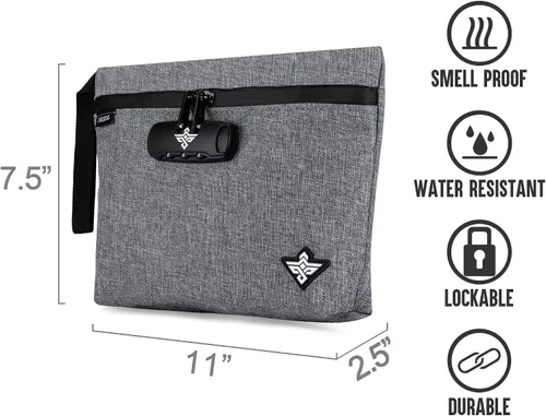 Vista 4 de Orion Bolsa de dinero de almacenamiento de viaje de 11 pulgadas con cerradura de combinación resistente al agua (gris)
