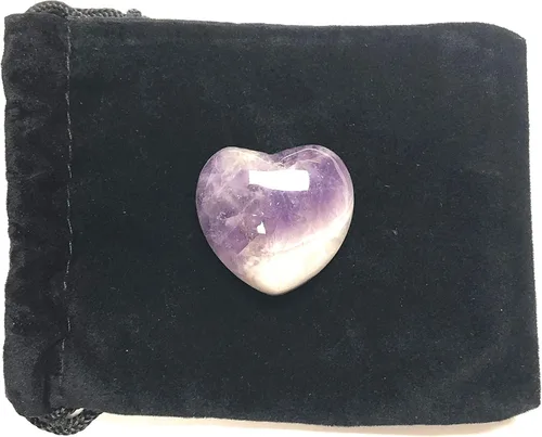 Vista 2 de Amatista 30MM pulido Worry Stone Puff Heart and Velvet Pouch